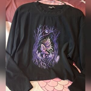 Black Long Sleeve Tee with Purple Fairy Design
